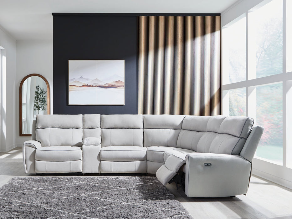 Social Pointe Reclining Sectional with Storage Console - Bill's Discount Center (Bradenton, FL)