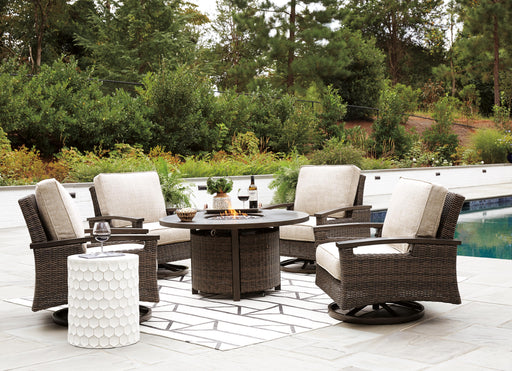 Paradise Trail Paradise Trail Fire Pit Table with 4 Nuvella Swivel Lounge Chairs - Bill's Discount Center (Bradenton, FL)